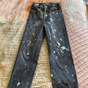 Levi’s high rise ribcage, paint splattered